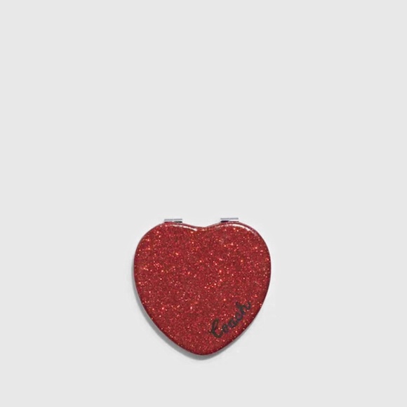 NEW Coach Wine Multi Glitter Heart Shaped Compact Mirror - Picture 2 of 16